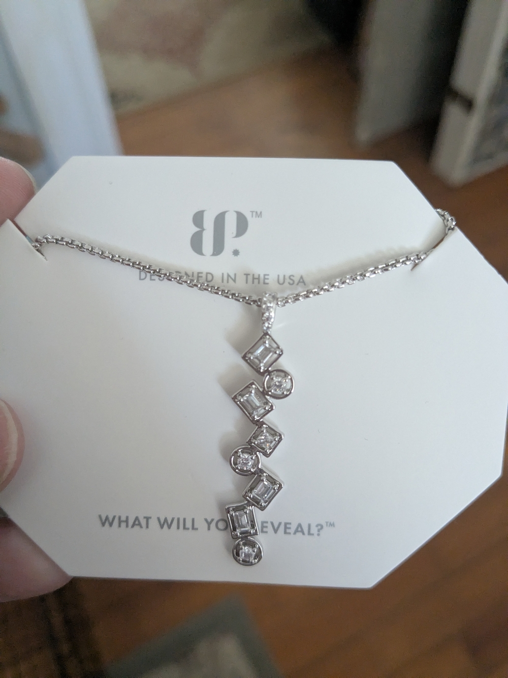 bp Silver-Tone Cascading Clear Crystal Pendant Necklace